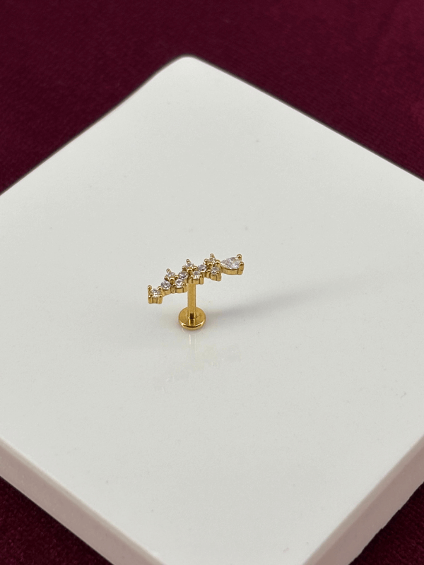 Taşlı Yaprak Detaylı Gold Piercing