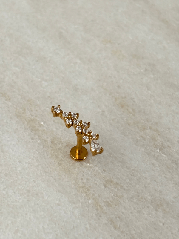 Taşlı Yaprak Detaylı Gold Piercing