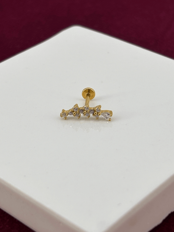 Taşlı Yaprak Detaylı Gold Piercing