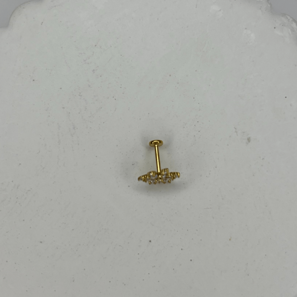 Kar Tanesi Şeklinde Taşlı Gold Piercing