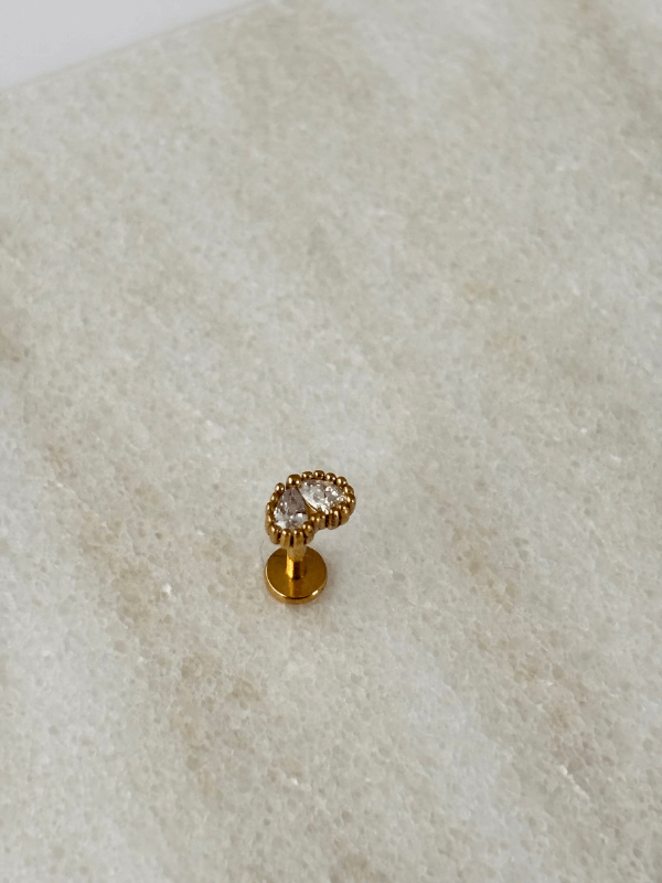 Minimal Çift Taşlı Gold Piercing