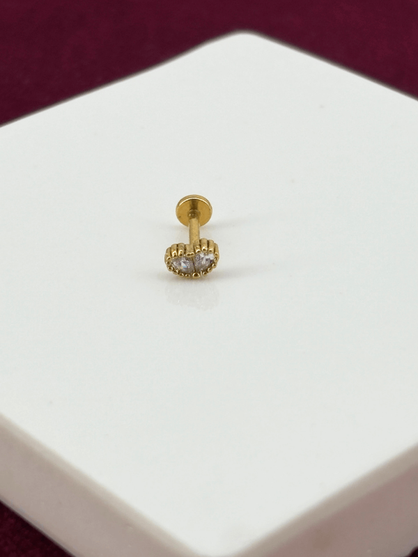 Minimal Çift Taşlı Gold Piercing