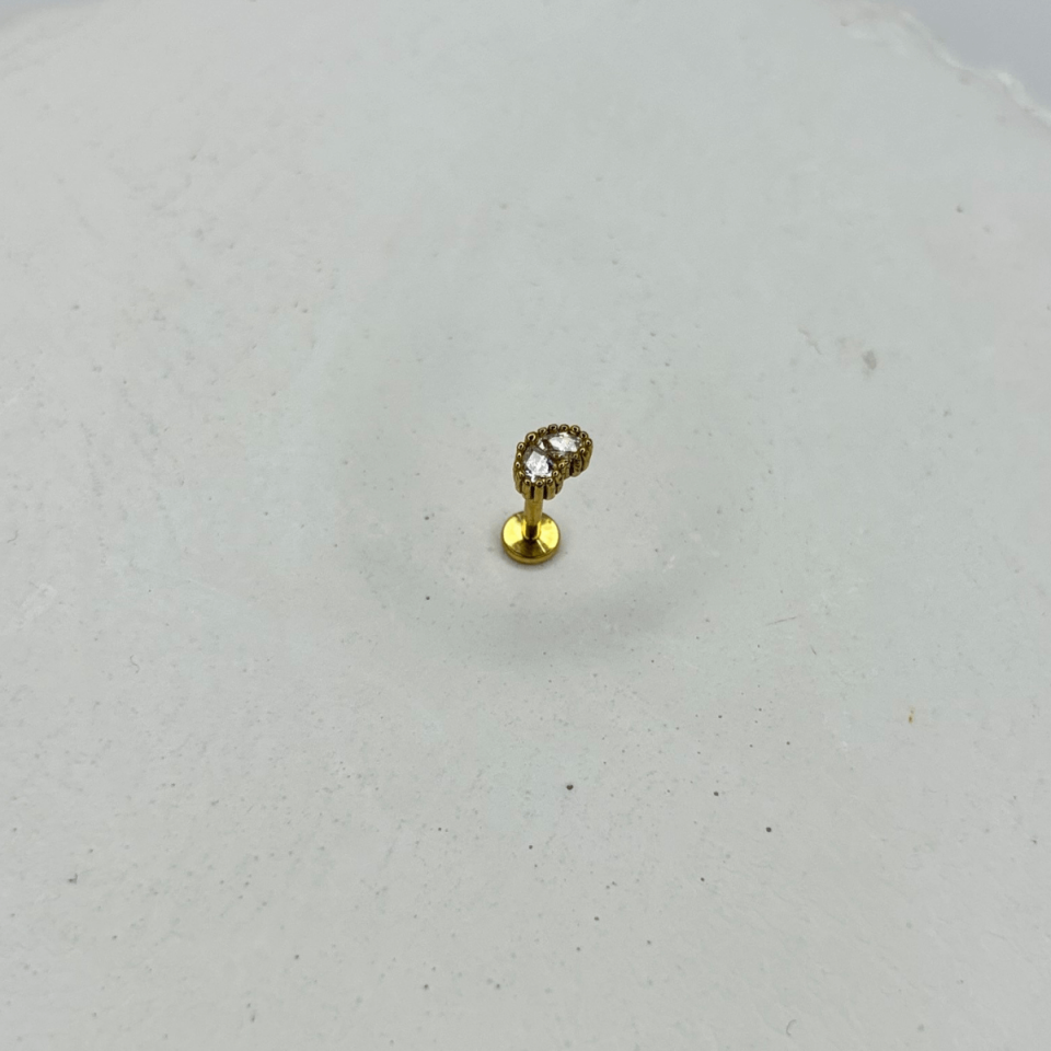 Minimal Çift Taşlı Gold Piercing