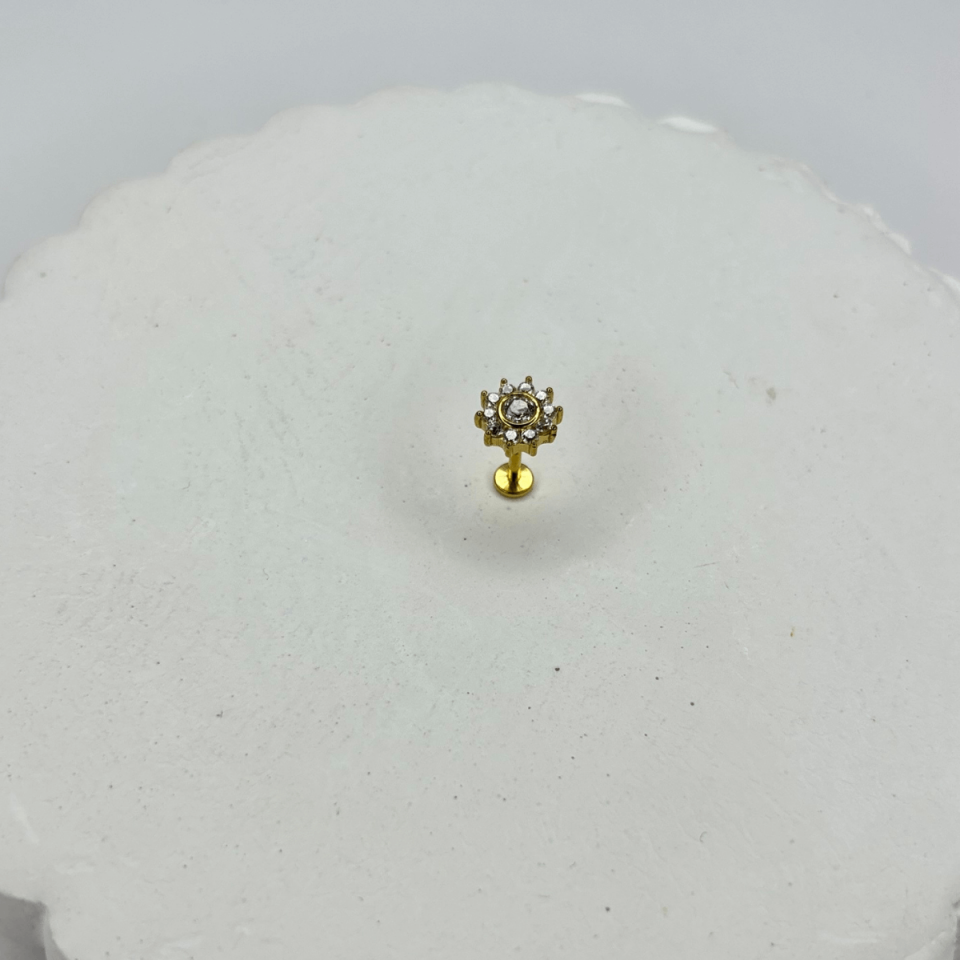 Güneş Şekilli ve Taşlı Gold Piercing