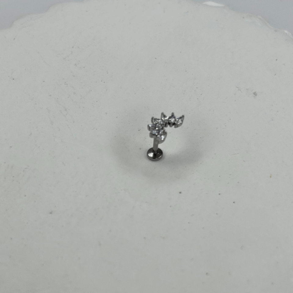 Oval Taş Detaylı ve Yay Şekilli Silver Piercing