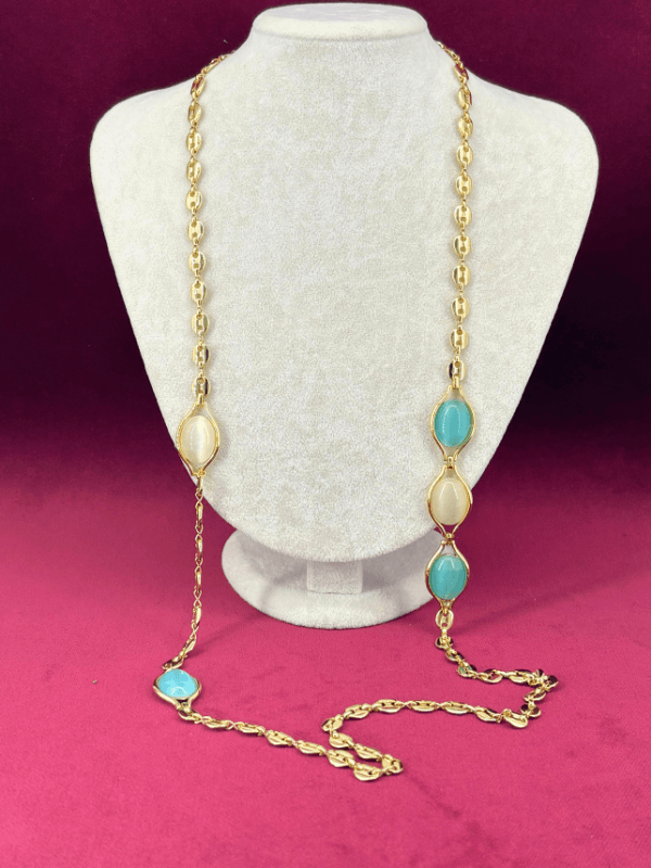 14K Renginde Mavi ve Beyaz Sedef Yansımalı Gold Kolye