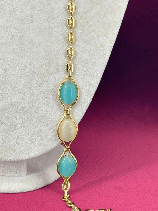 14K Renginde Mavi ve Beyaz Sedef Yansımalı Gold Kolye