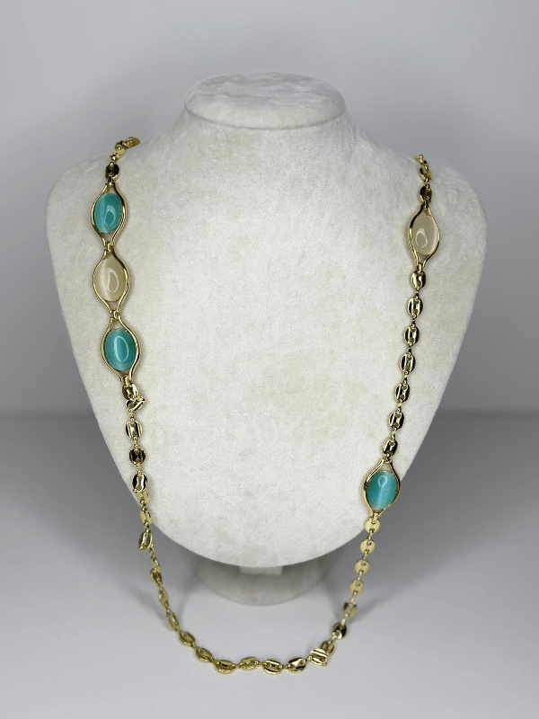 14K Renginde Mavi ve Beyaz Sedef Yansımalı Gold Kolye