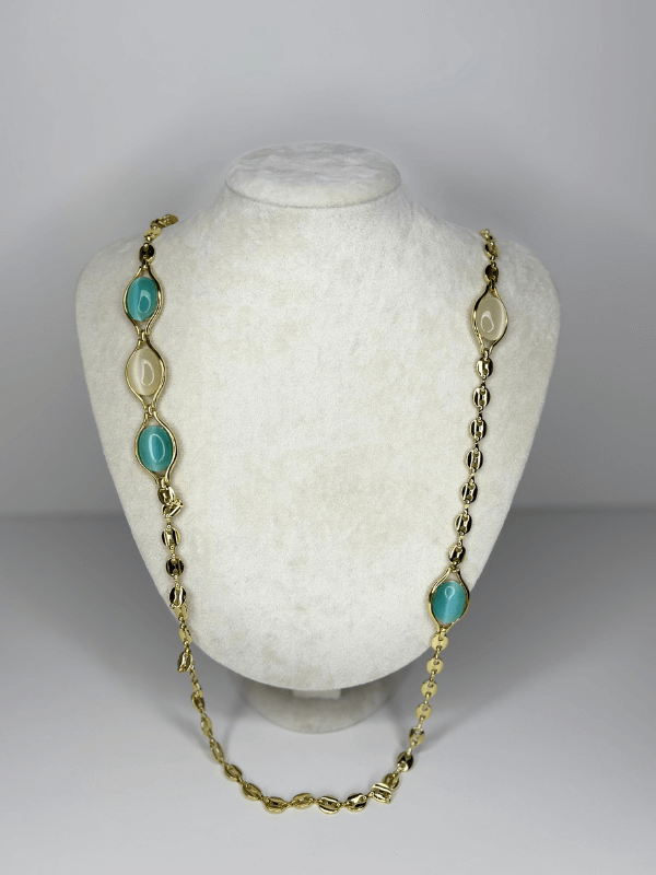 14K Renginde Mavi ve Beyaz Sedef Yansımalı Gold Kolye