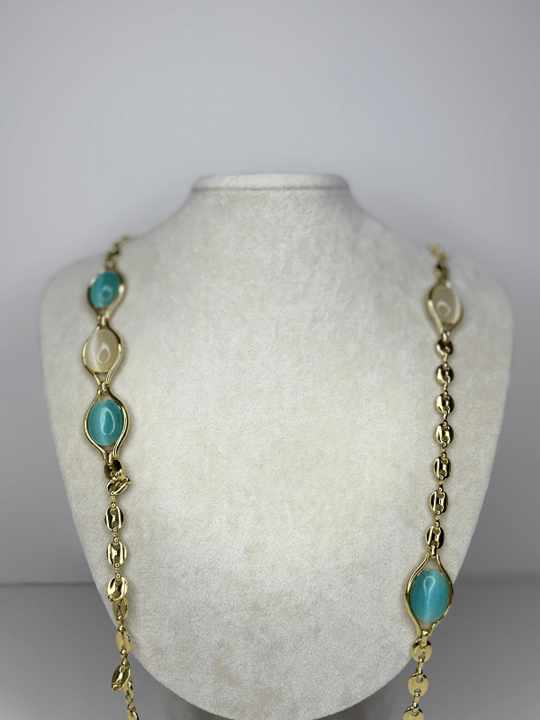 14K Renginde Mavi ve Beyaz Sedef Yansımalı Gold Kolye