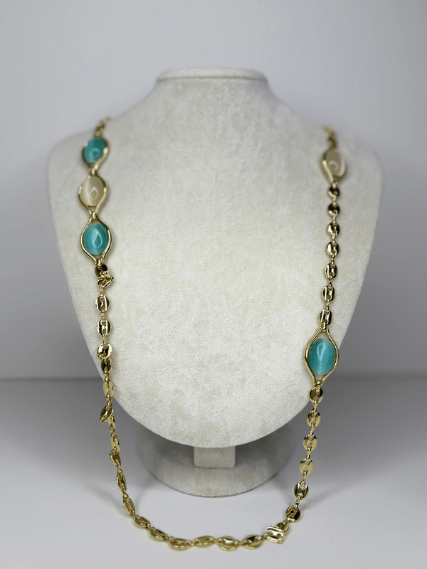 14K Renginde Mavi ve Beyaz Sedef Yansımalı Gold Kolye