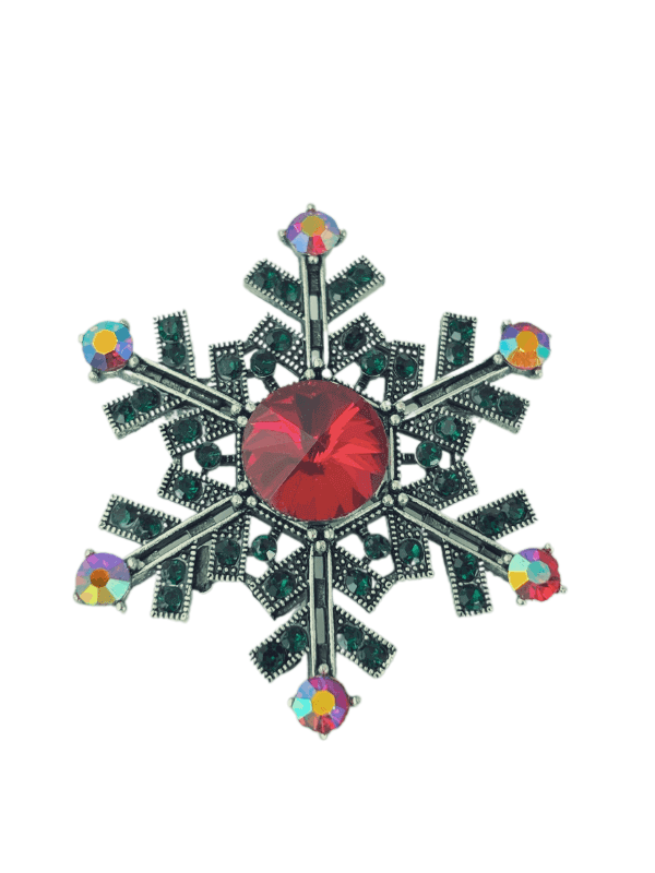 Kristal Parlak Taşlı Kar Tanesi Figürlü  Silver Broş
