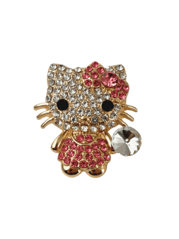 Hello Kitty Figürlü Pembe Işıltılı Parlak Taşlı Gold Broş