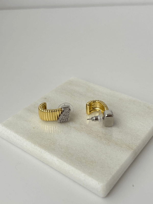 Çift Renkli Çizgili ve Taşlı Küpe