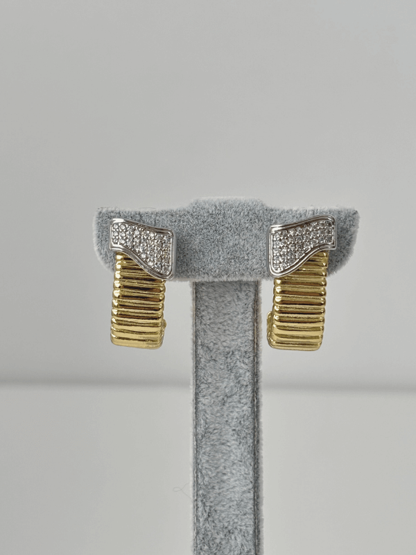 Çift Renkli Çizgili ve Taşlı Küpe