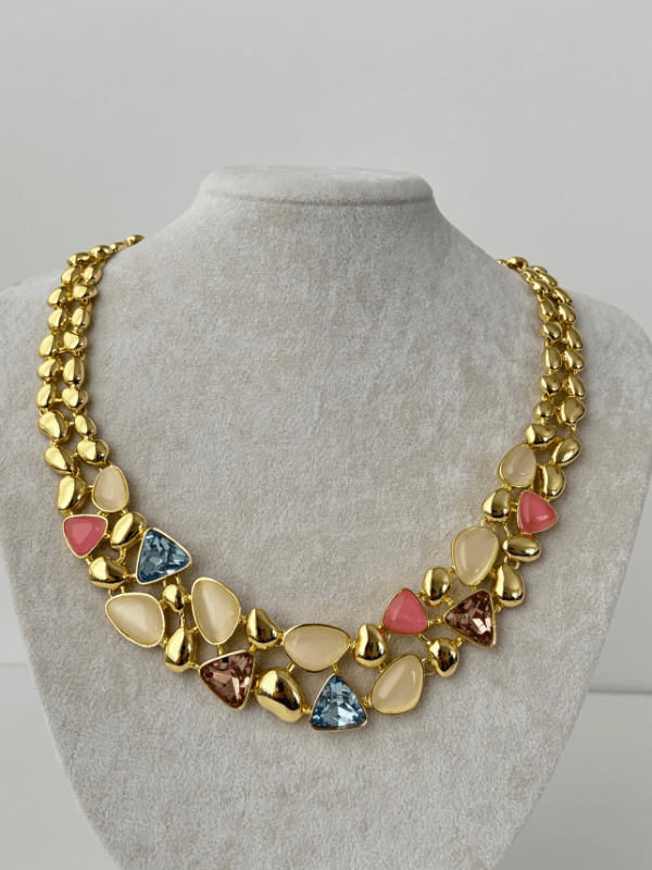 Rengarenk Parlak Geometrik Şekilli Gold Kalın Kolye