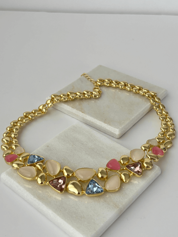 Rengarenk Parlak Geometrik Şekilli Gold Kalın Kolye