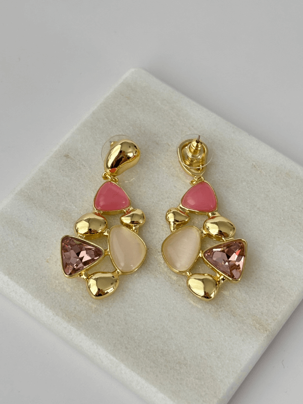 Rengarenk Parlak Geometrik Şekilli Gold Kalın Küpe