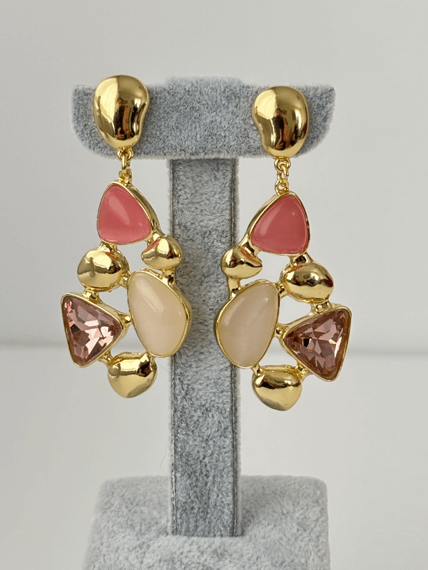 Rengarenk Parlak Geometrik Şekilli Gold Kalın Küpe