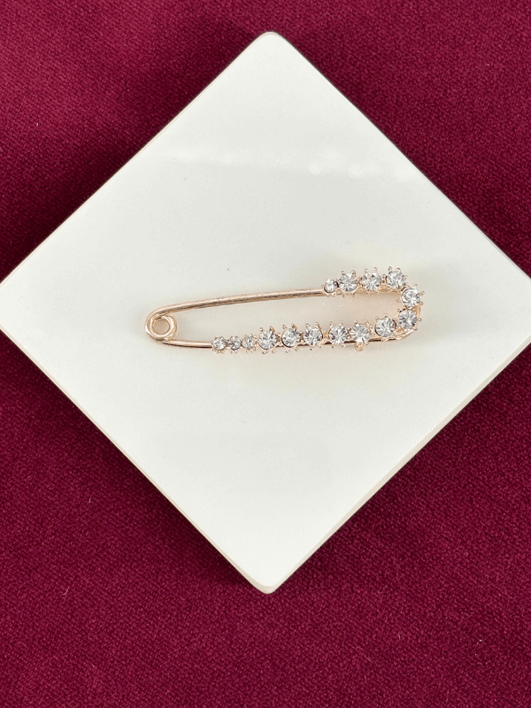 Minimal Parlak Taşlı Çengelli İğneli Rose Broş