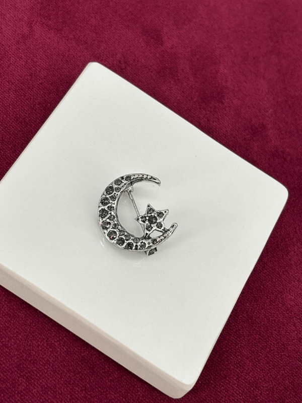 Siyah Taşlı Ay-Yıldız Figürlü Silver Broş