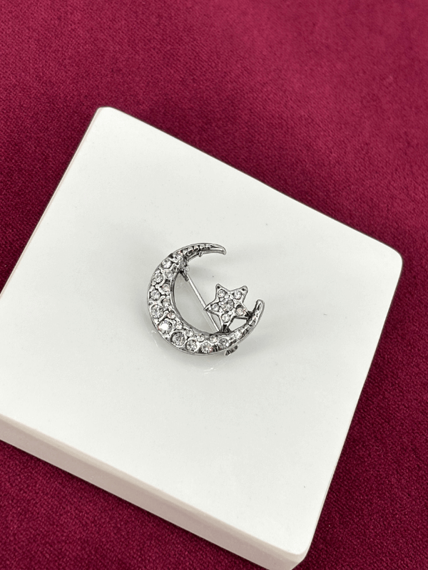 Gümüş Taşlı Ay-Yıldız Figürlü Silver Broş