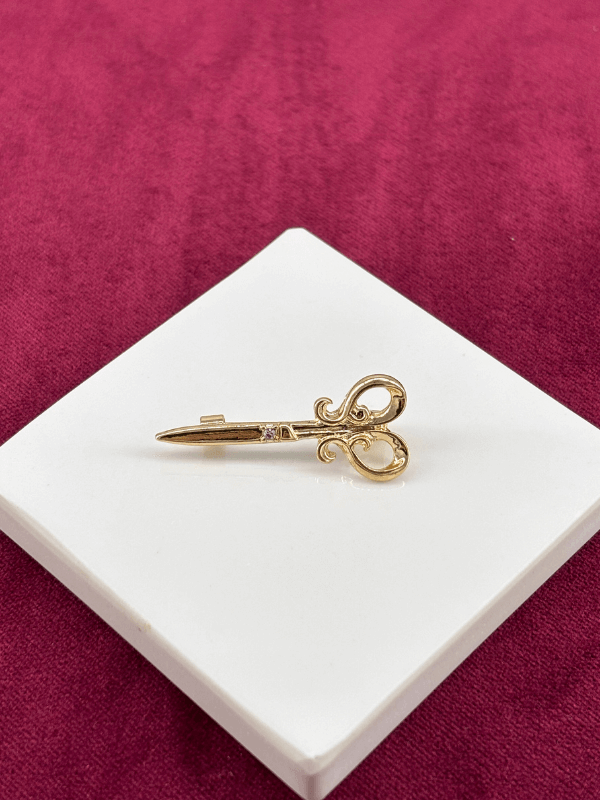 Minik Parlak Taşlı Makas Figürlü Gold Broş