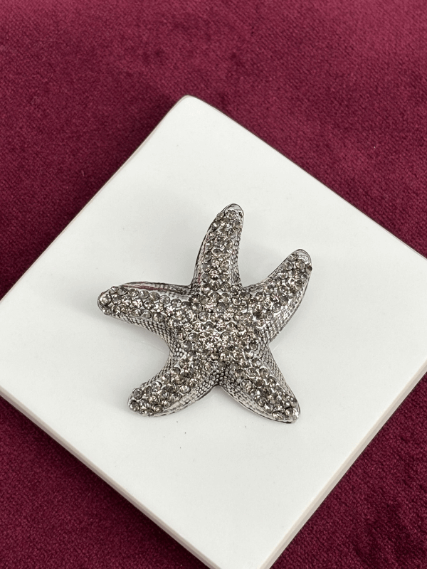 Minik Koyu Gri Taşlarla Kaplı Deniz Yıldızı Figürlü Silver Broş